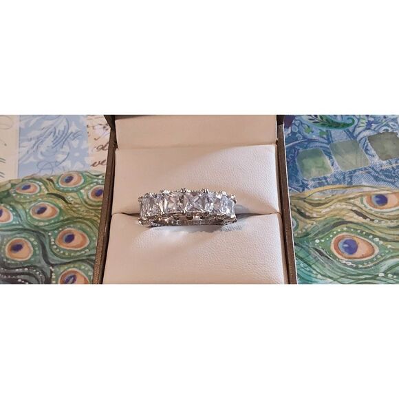 Stunning New 15.13 Princess & Round Cut Sim Diamond Eternity Band Ring Sz 8 - Picture 1 of 9